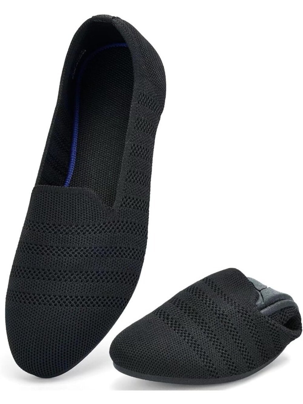 Women's Black 1 Ballet Flat Knit Round Toe Textile Slip On Walking Shoes
